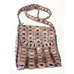 VTG Y&S Leather Link Multi-tone Brown Crossbody Purse 10x10 x2 Lined Snap EUC